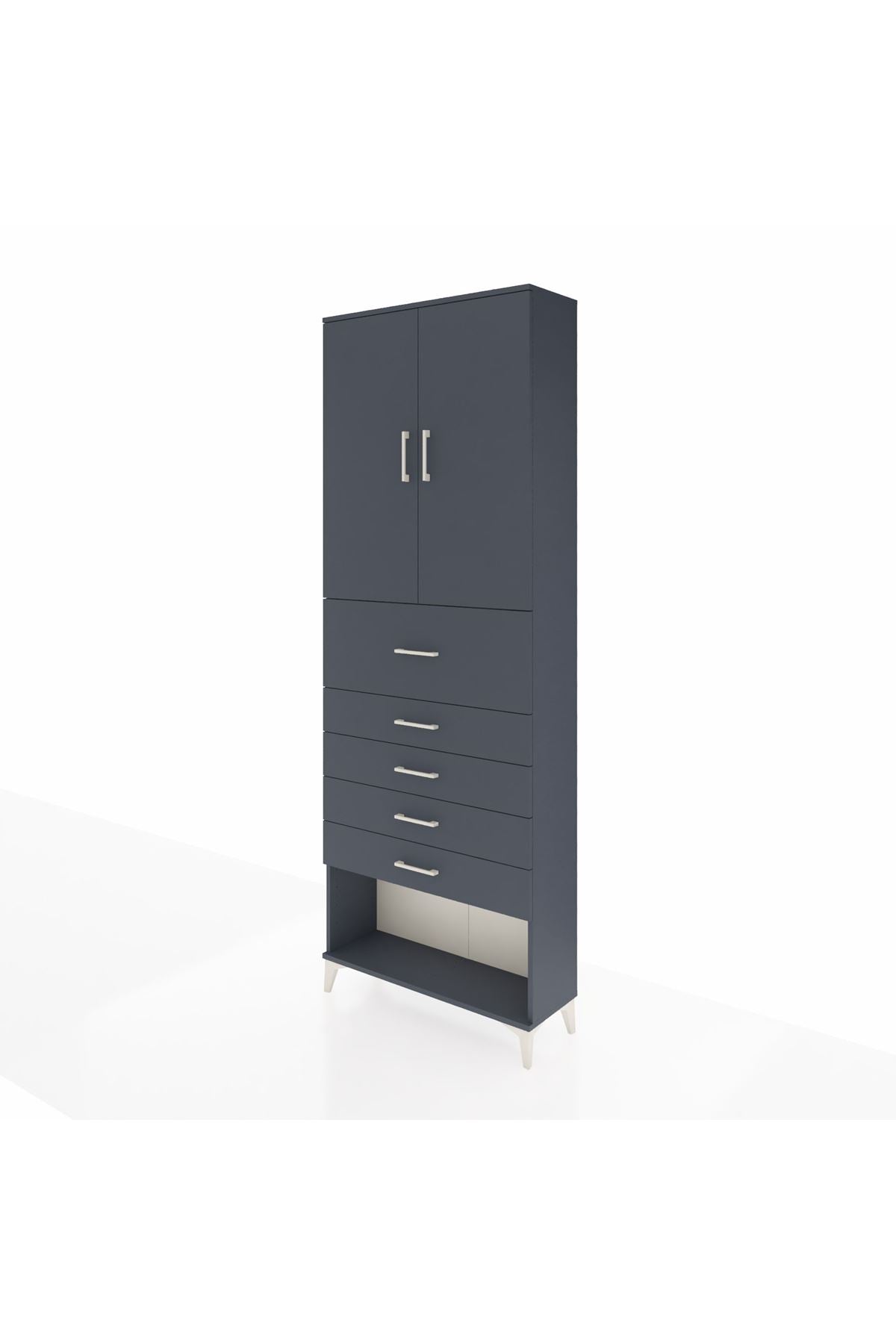 Arges Dolap 3 Raflı 5 Çekmeceli 2 Kapaklı 88x30x243 Antrasit-Antrasit