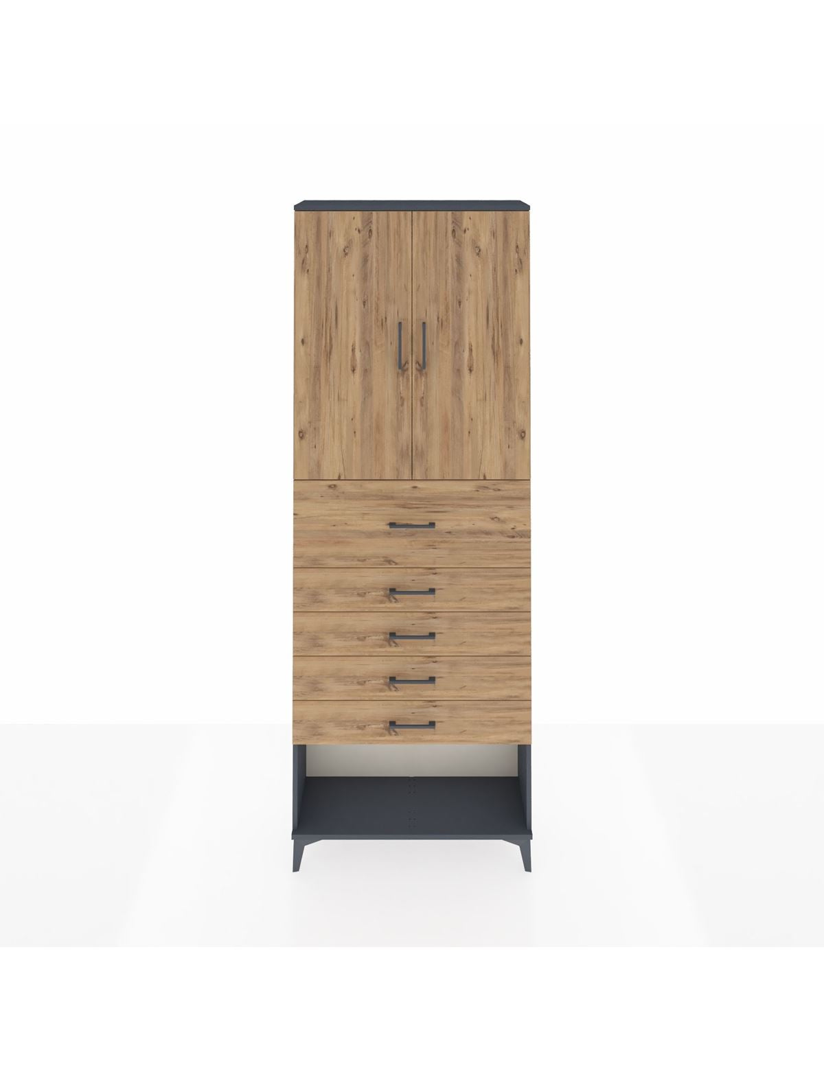 Arges Dolap 3 Raflı 5 Çekmeceli 2 Kapaklı 88x30x243 Antrasit-Çam