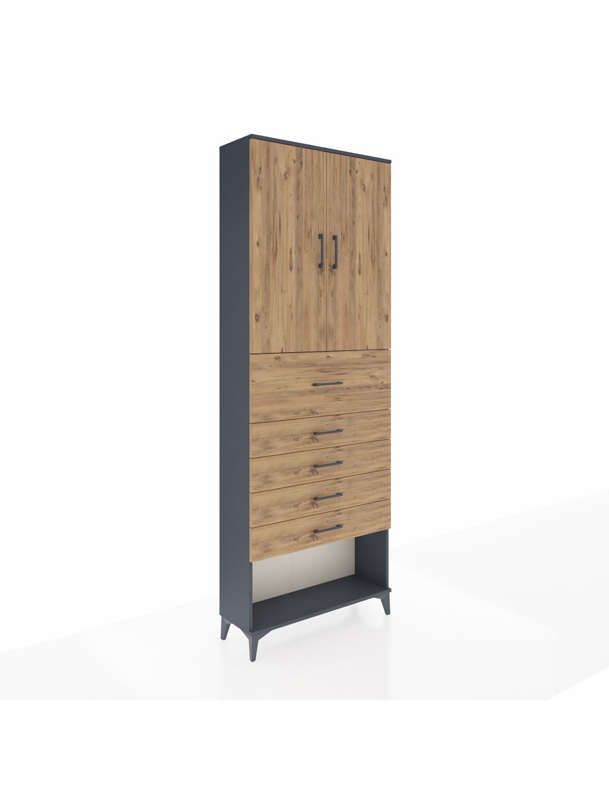 Arges Dolap 3 Raflı 5 Çekmeceli 2 Kapaklı 88x30x243 Antrasit-Çam