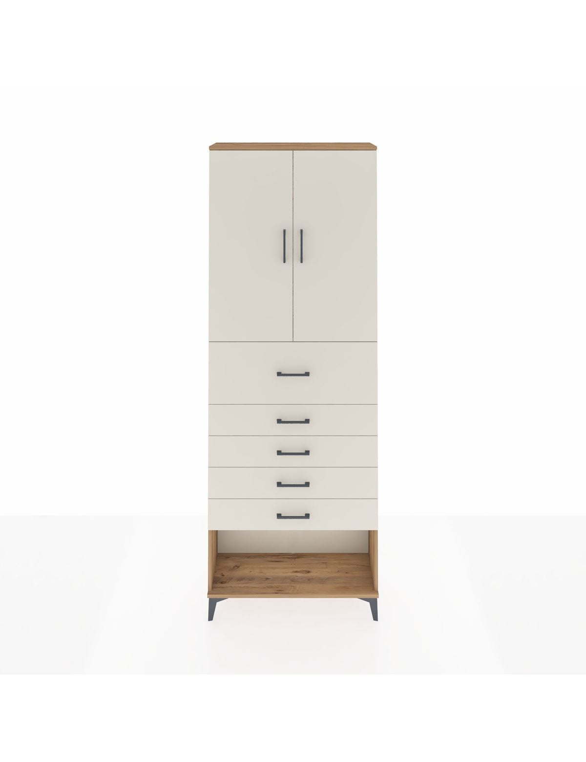 Arges Dolap 3 Raflı 5 Çekmeceli 2 Kapaklı 88x30x243 Çam-Aytaşı