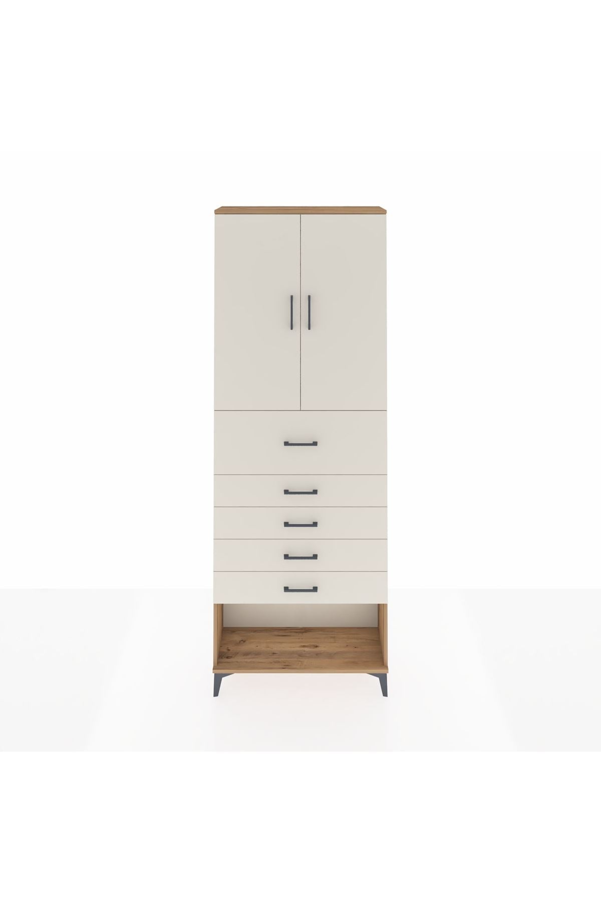 Arges Dolap 3 Raflı 5 Çekmeceli 2 Kapaklı 88x30x243 Çam-Aytaşı