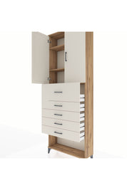 Arges Dolap 3 Raflı 5 Çekmeceli 2 Kapaklı 88x30x243 Çam-Aytaşı