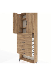 Arges Dolap 3 Raflı 5 Çekmeceli 2 Kapaklı 88x30x243 Çam-Çam