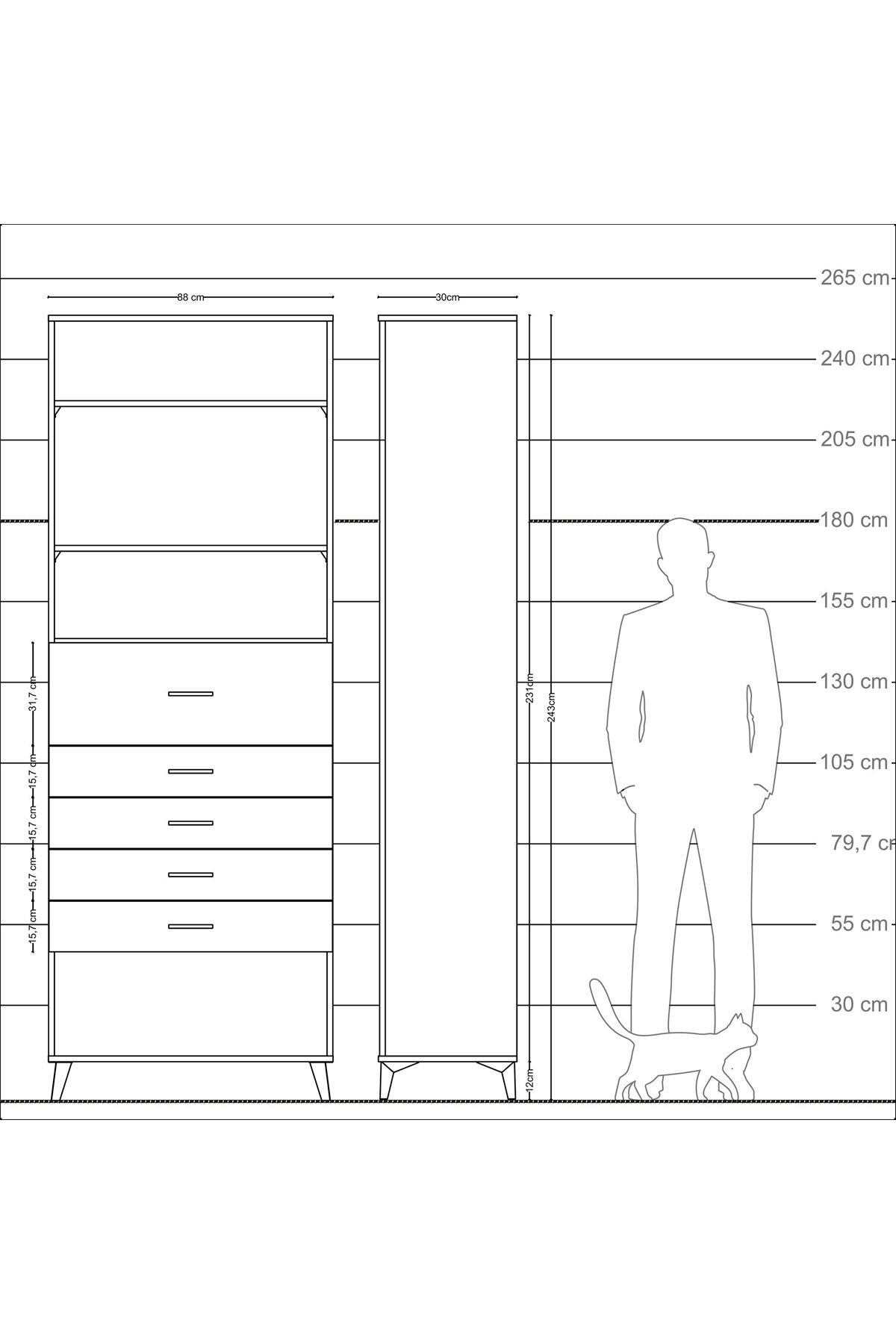 Arges Dolap 3 Raflı 5 Çekmeceli 88x30x243 Aytaşı-Aytaşı