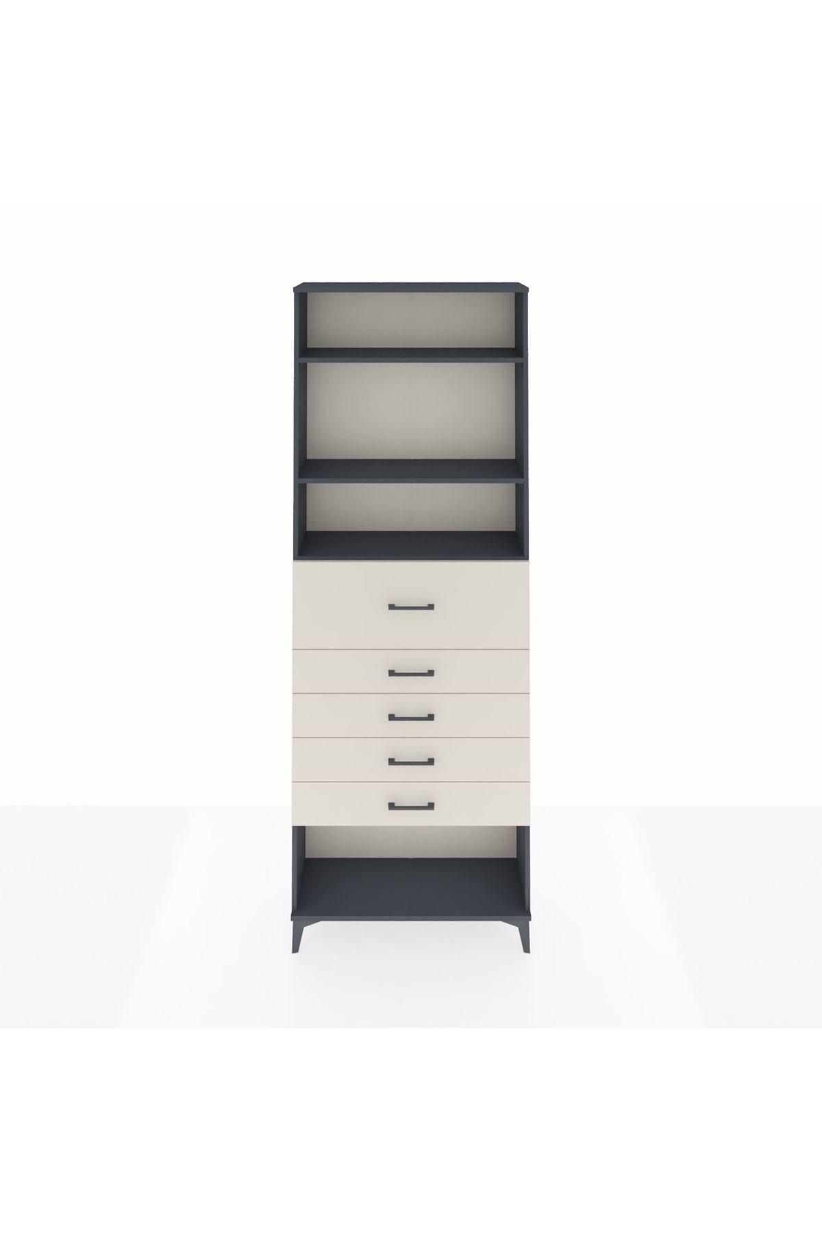 Arges Dolap 3 Raflı 5 Çekmeceli 88x30x243 Antrasit-Aytaşı