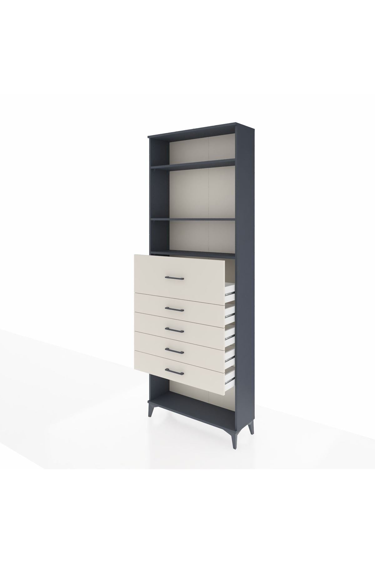 Arges Dolap 3 Raflı 5 Çekmeceli 88x30x243 Antrasit-Aytaşı