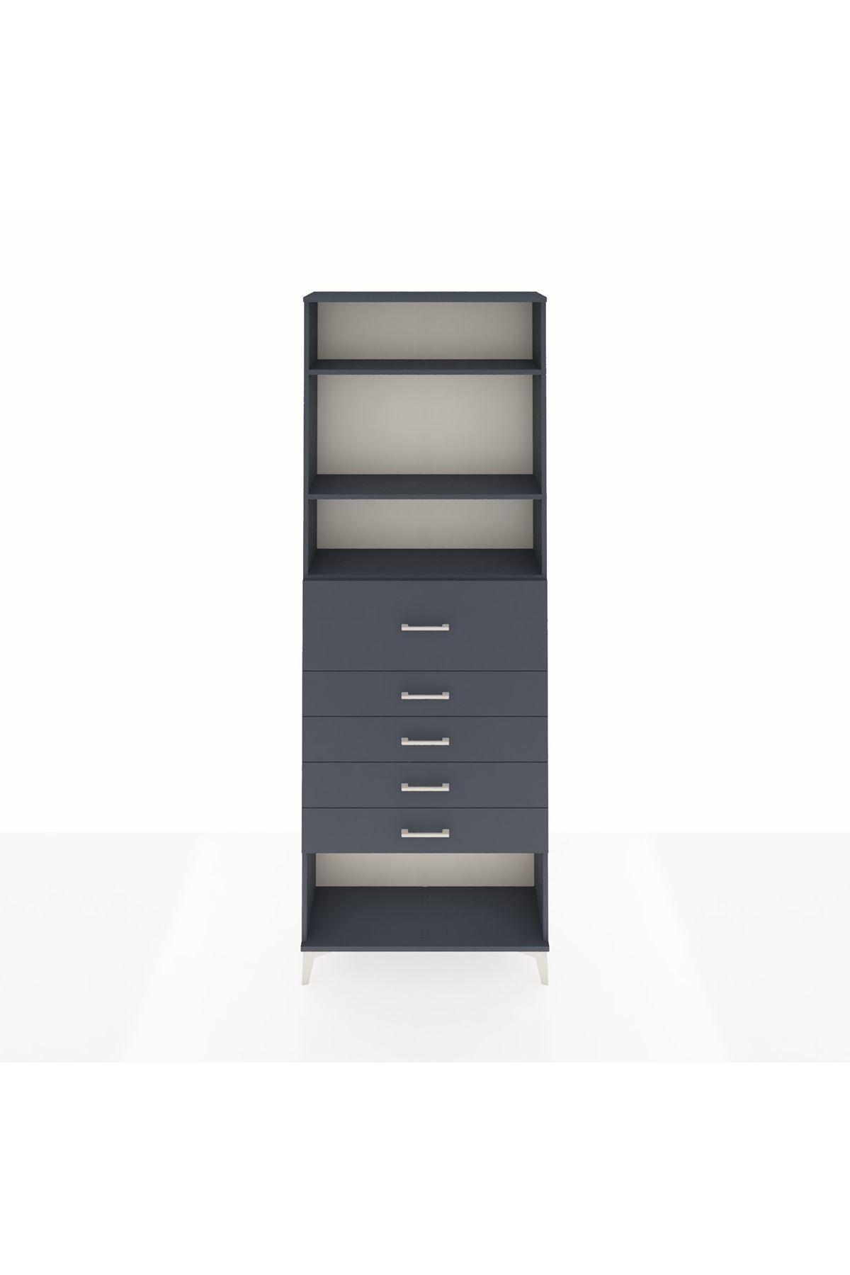 Arges Dolap 3 Raflı 5 Çekmeceli 88x30x243 Antrasit-Antrasit