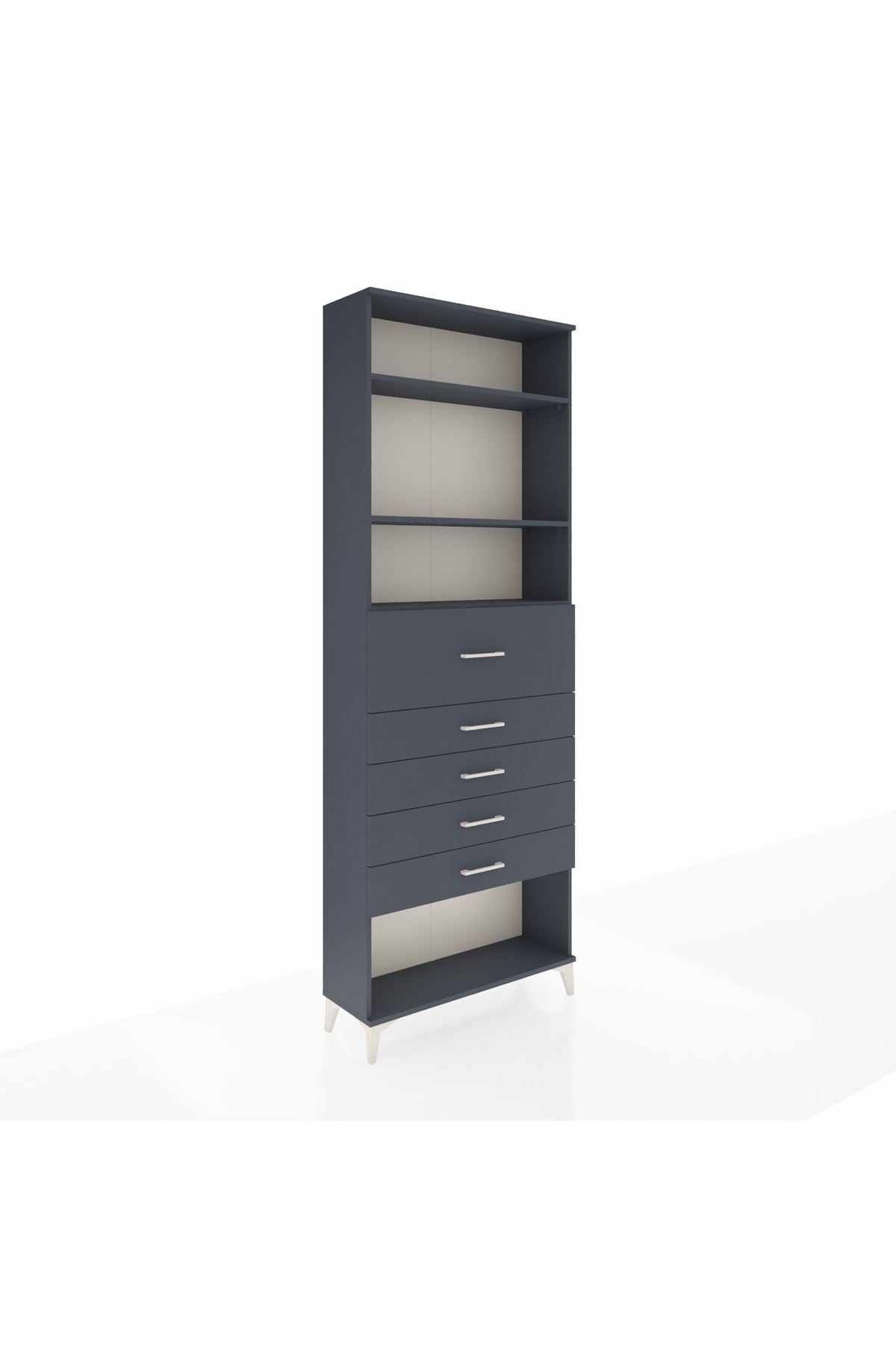 Arges Dolap 3 Raflı 5 Çekmeceli 88x30x243 Antrasit-Antrasit