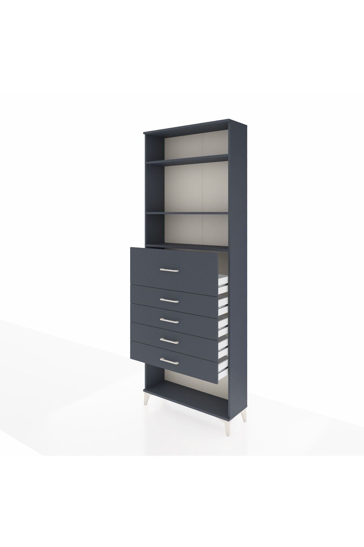 Arges Dolap 3 Raflı 5 Çekmeceli 88x30x243 Antrasit-Antrasit