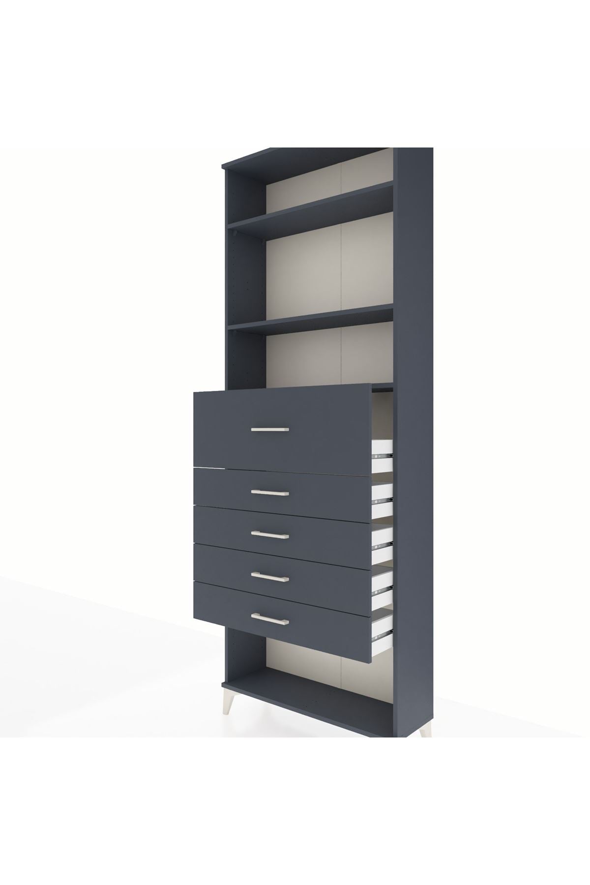 Arges Dolap 3 Raflı 5 Çekmeceli 88x30x243 Antrasit-Antrasit