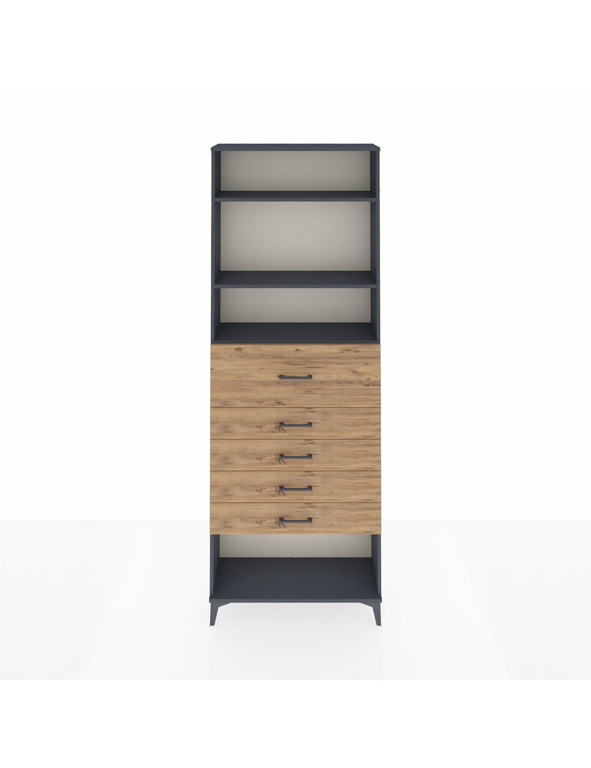 Arges Dolap 3 Raflı 5 Çekmeceli 88x30x243 Antrasit-Çam