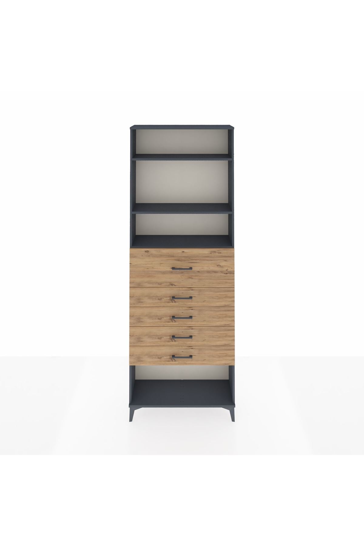 Arges Dolap 3 Raflı 5 Çekmeceli 88x30x243 Antrasit-Çam