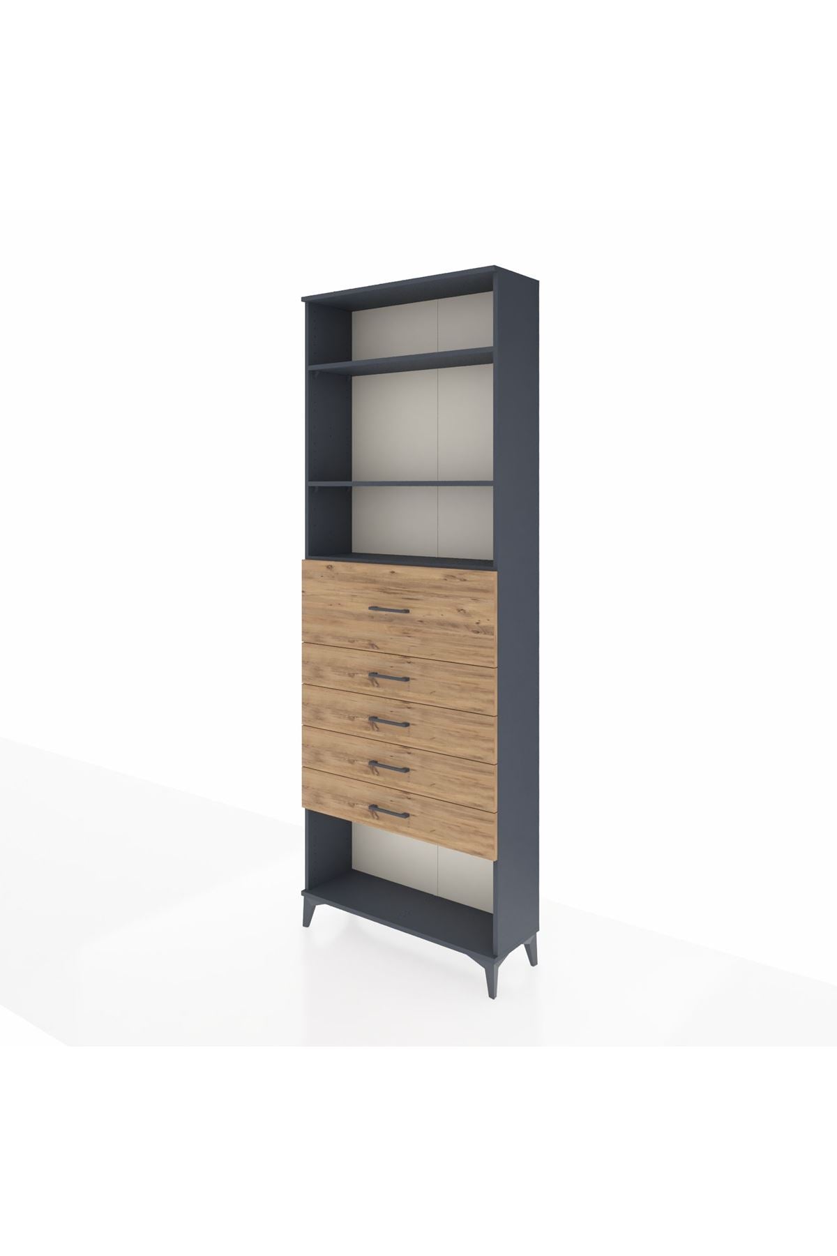 Arges Dolap 3 Raflı 5 Çekmeceli 88x30x243 Antrasit-Çam