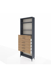 Arges Dolap 3 Raflı 5 Çekmeceli 88x30x243 Antrasit-Çam