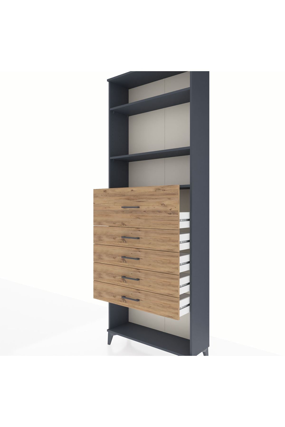 Arges Dolap 3 Raflı 5 Çekmeceli 88x30x243 Antrasit-Çam