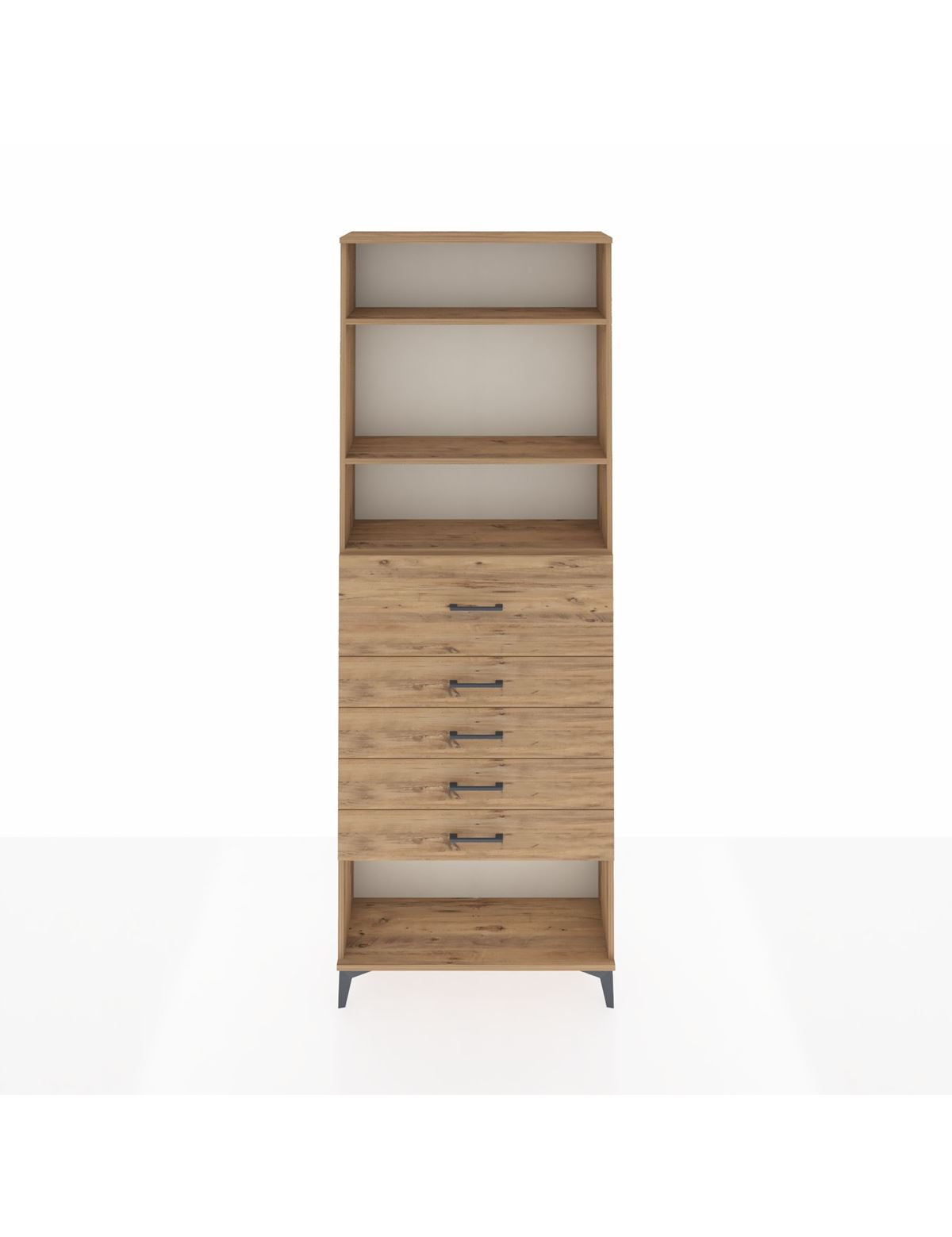 Arges Dolap 3 Raflı 5 Çekmeceli 88x30x243 Çam-Çam