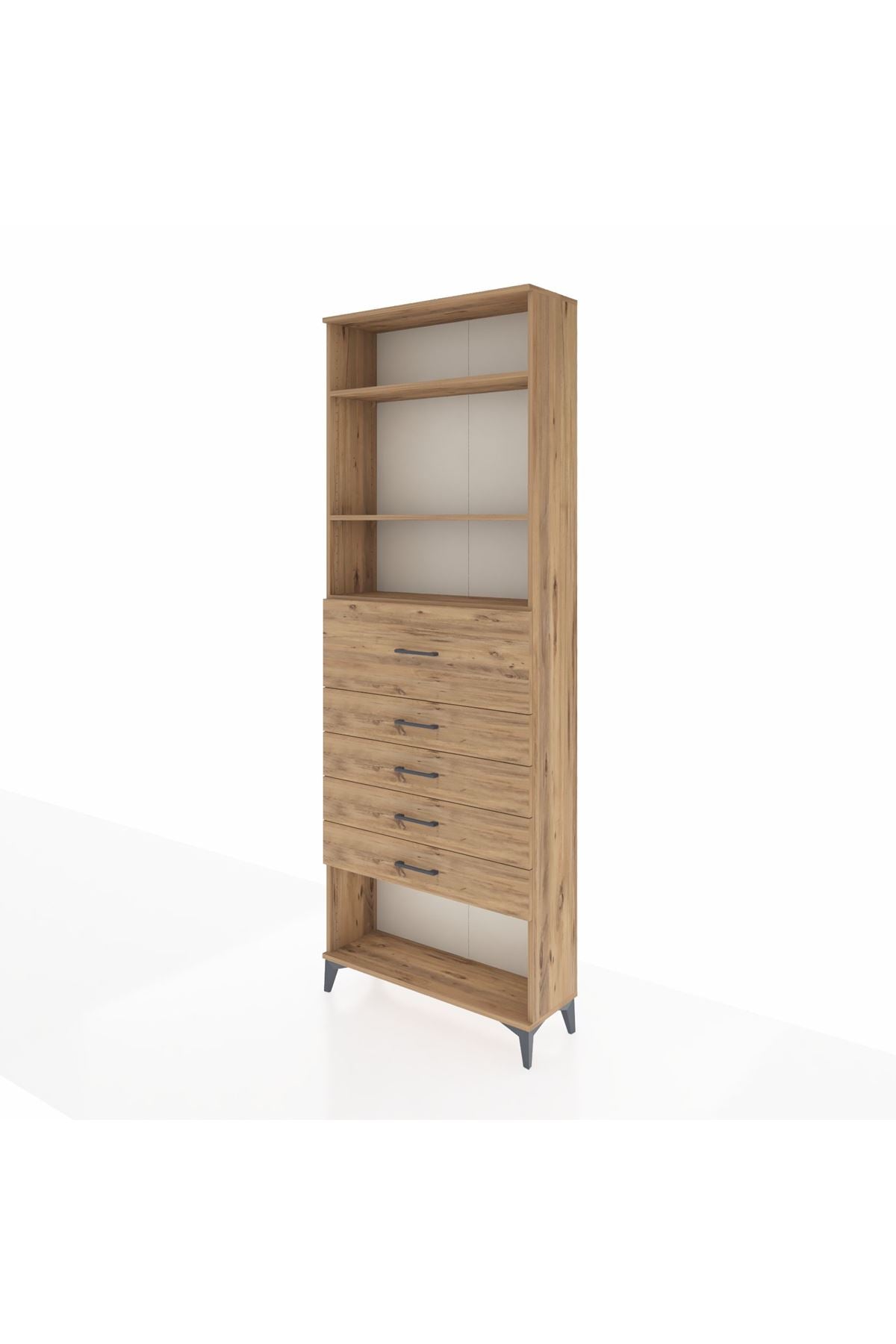 Arges Dolap 3 Raflı 5 Çekmeceli 88x30x243 Çam-Çam