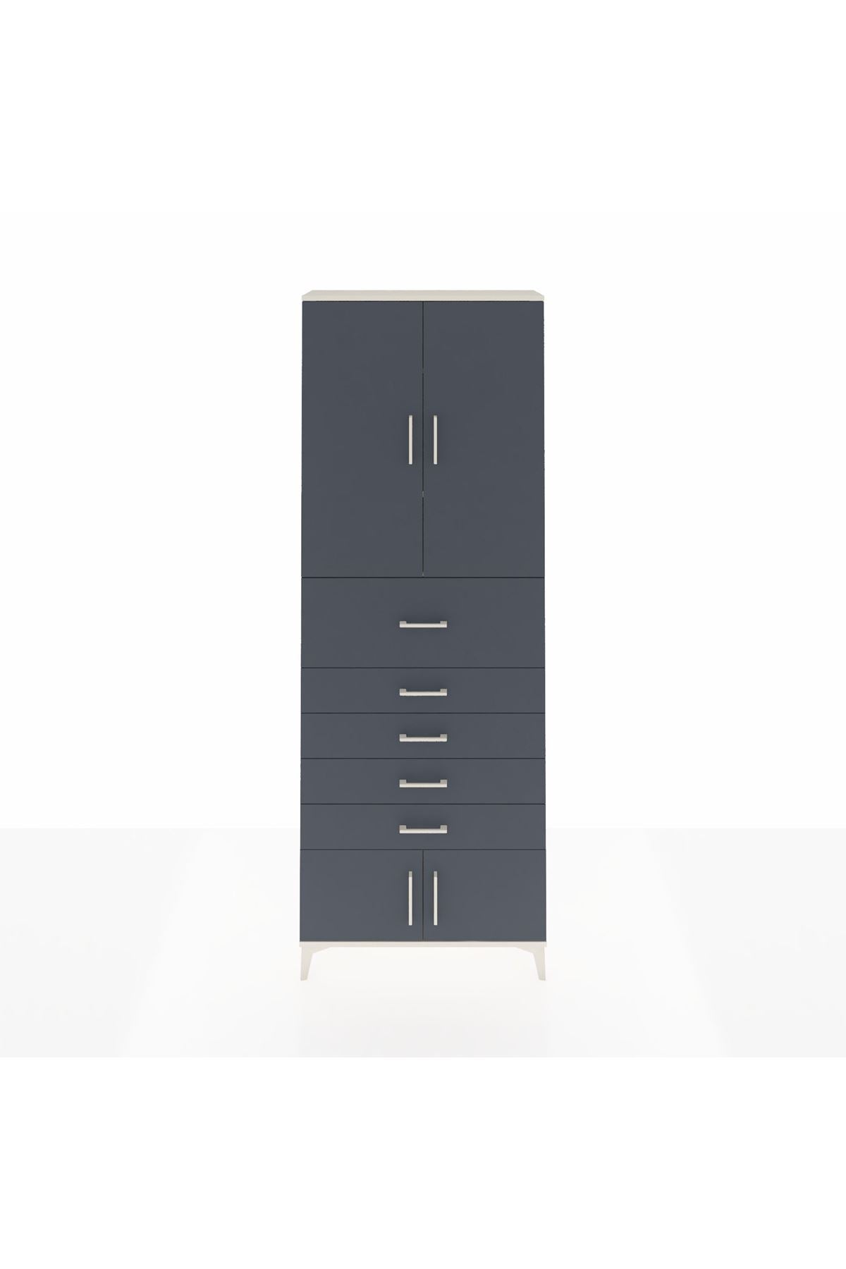 Arges Dolap 3 Raflı 5 Çekmeceli 4 Kapaklı 88x30x243 Aytaşı-Antrasit