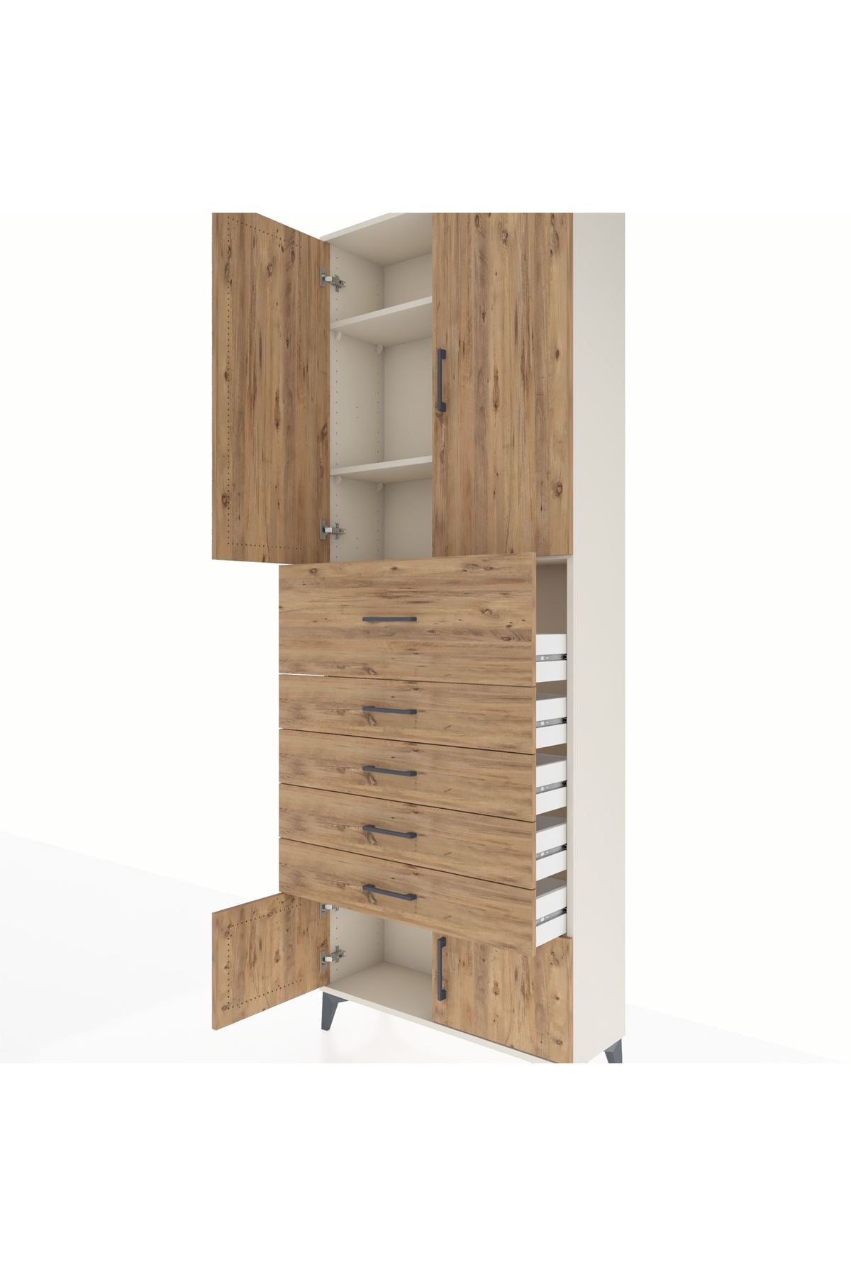 Arges Dolap 3 Raflı 5 Çekmeceli 4 Kapaklı 88x30x243 Aytaşı-Çam