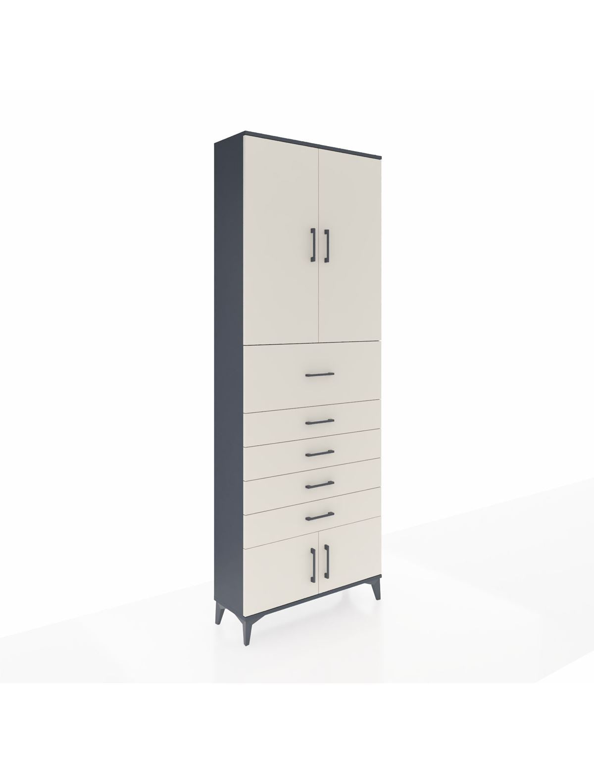 Arges Dolap 3 Raflı 5 Çekmeceli 4 Kapaklı 88x30x243 Antrasit-Aytaşı