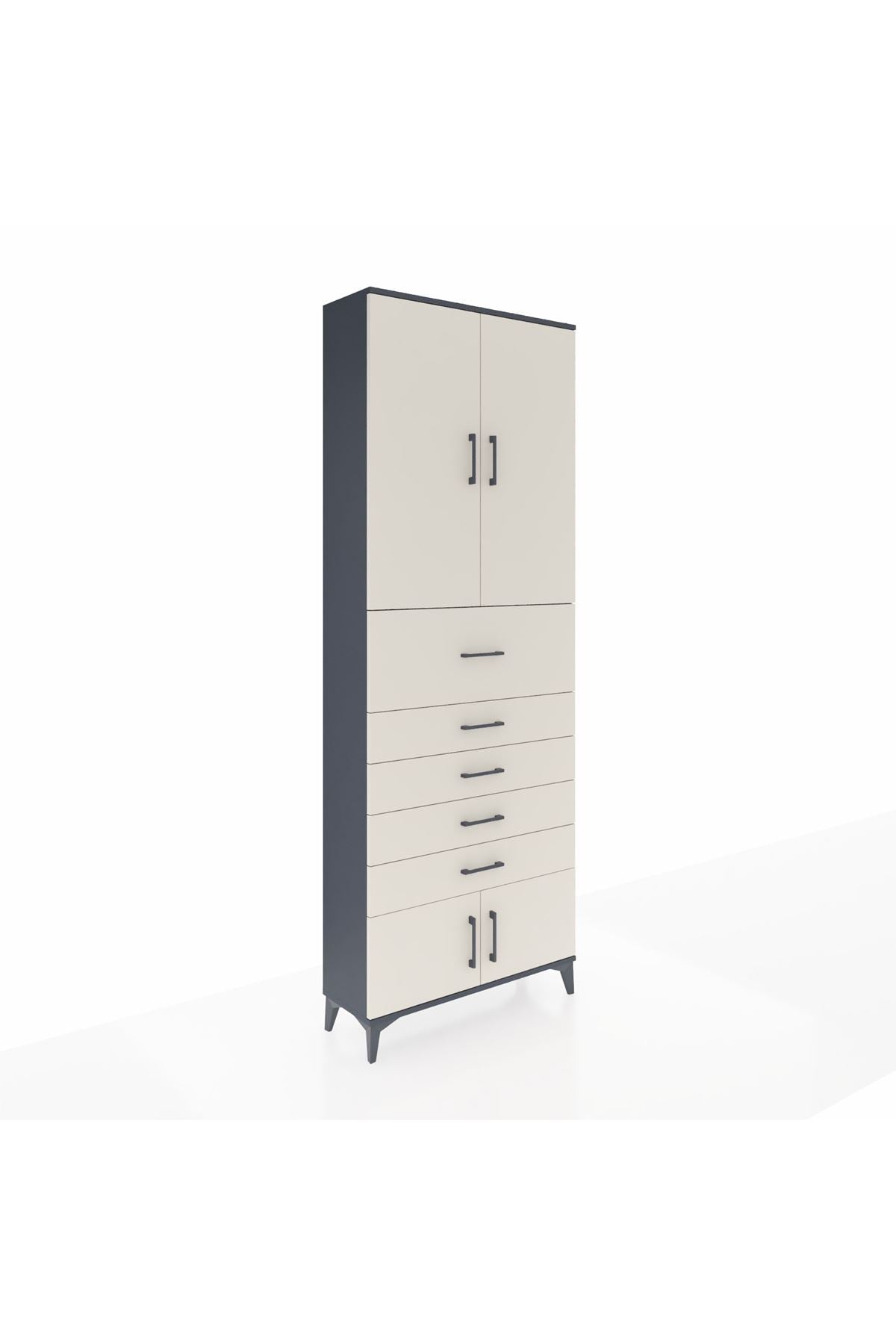 Arges Dolap 3 Raflı 5 Çekmeceli 4 Kapaklı 88x30x243 Antrasit-Aytaşı