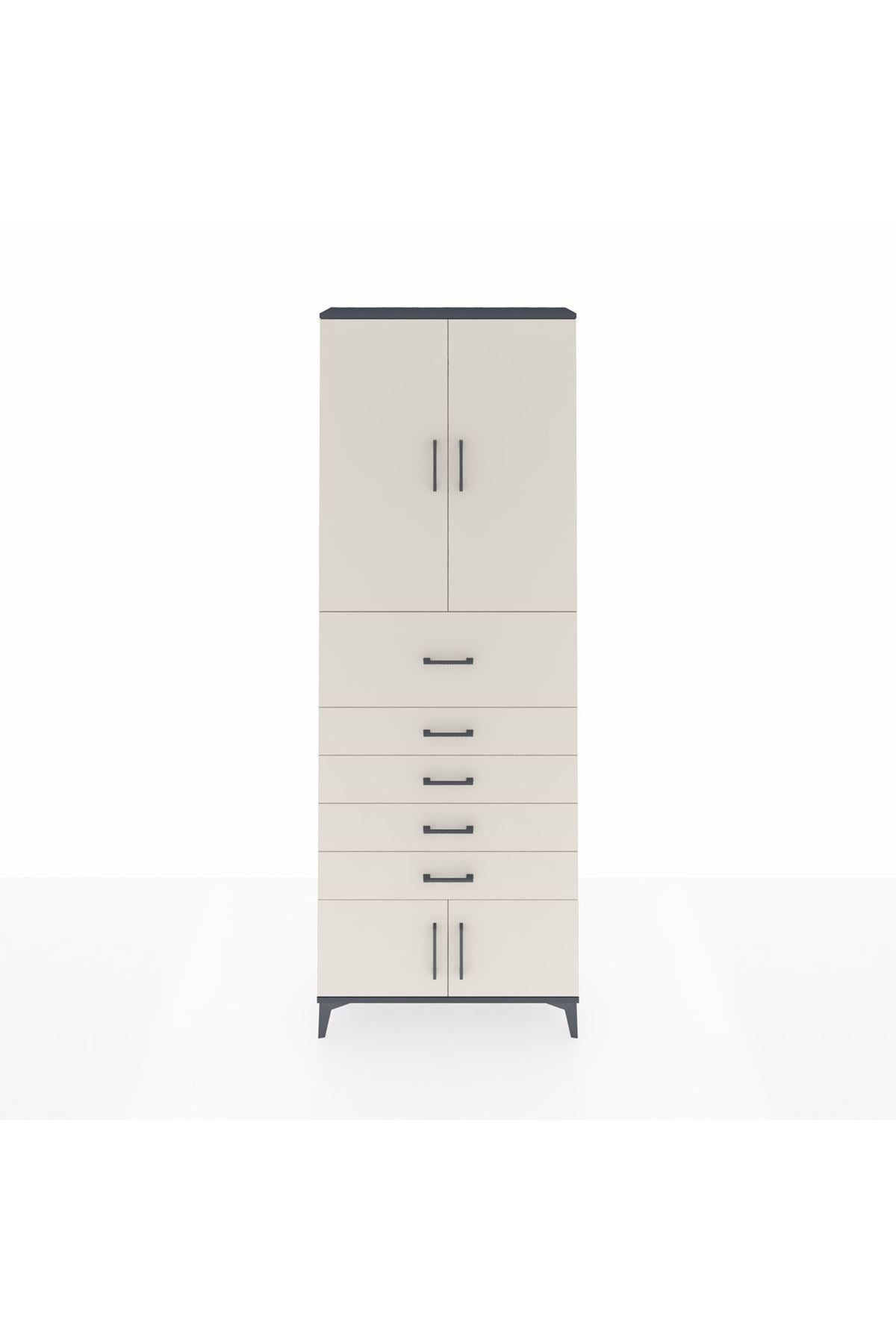 Arges Dolap 3 Raflı 5 Çekmeceli 4 Kapaklı 88x30x243 Antrasit-Aytaşı