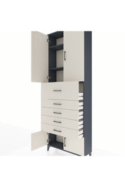 Arges Dolap 3 Raflı 5 Çekmeceli 4 Kapaklı 88x30x243 Antrasit-Aytaşı