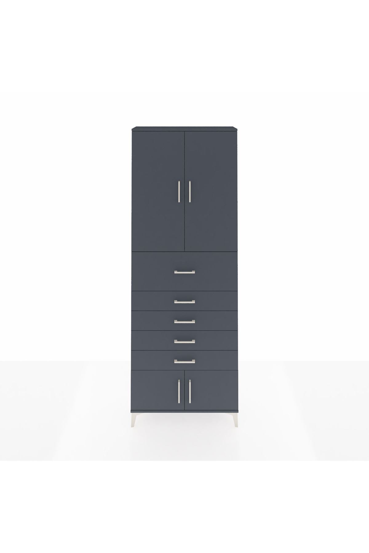 Arges Dolap 3 Raflı 5 Çekmeceli 4 Kapaklı 88x30x243 Antrasit-Antrasit