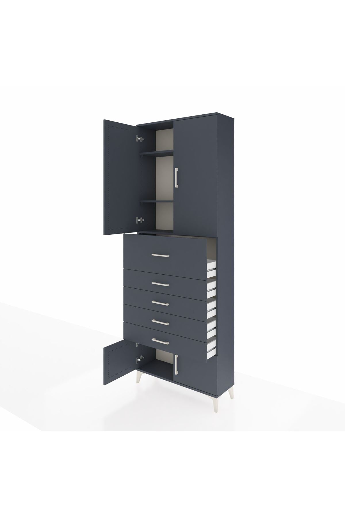 Arges Dolap 3 Raflı 5 Çekmeceli 4 Kapaklı 88x30x243 Antrasit-Antrasit