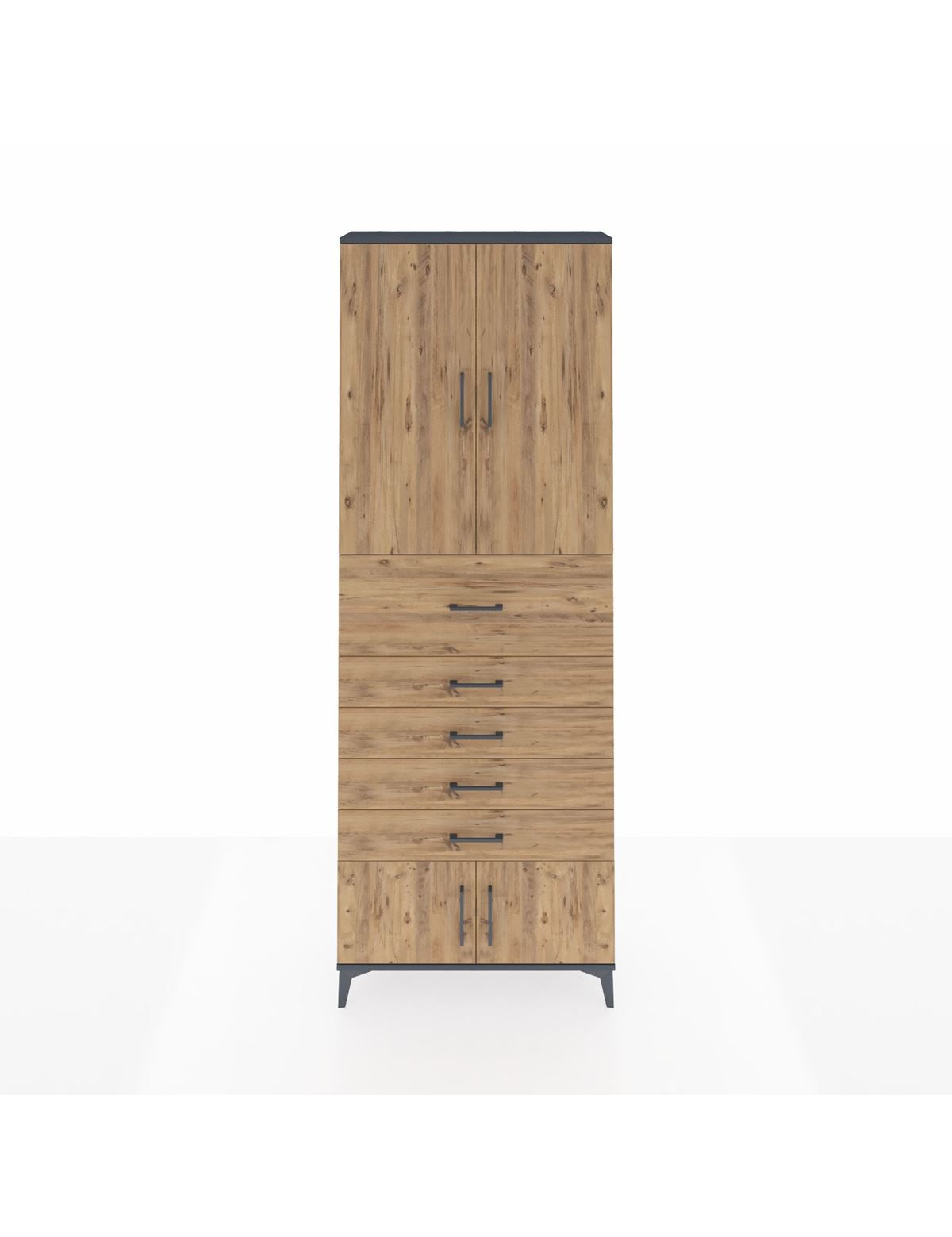 Arges Dolap 3 Raflı 5 Çekmeceli 4 Kapaklı 88x30x243 Antrasit-Çam