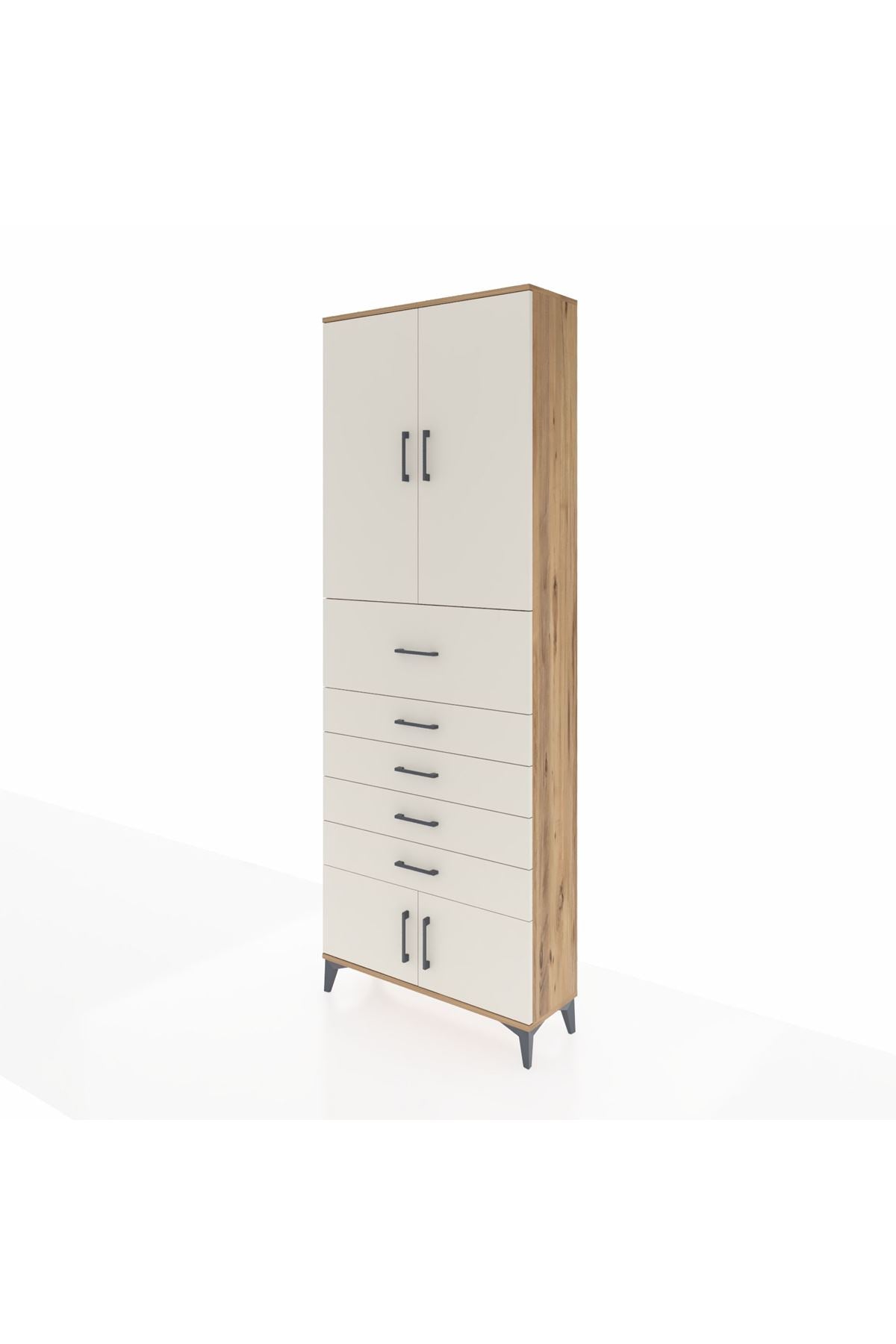 Arges Dolap 3 Raflı 5 Çekmeceli 4 Kapaklı 88x30x243 Çam-Aytaşı