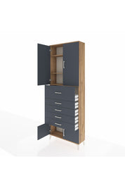 Arges Dolap 3 Raflı 5 Çekmeceli 4 Kapaklı 88x30x243 Çam-Antrasit