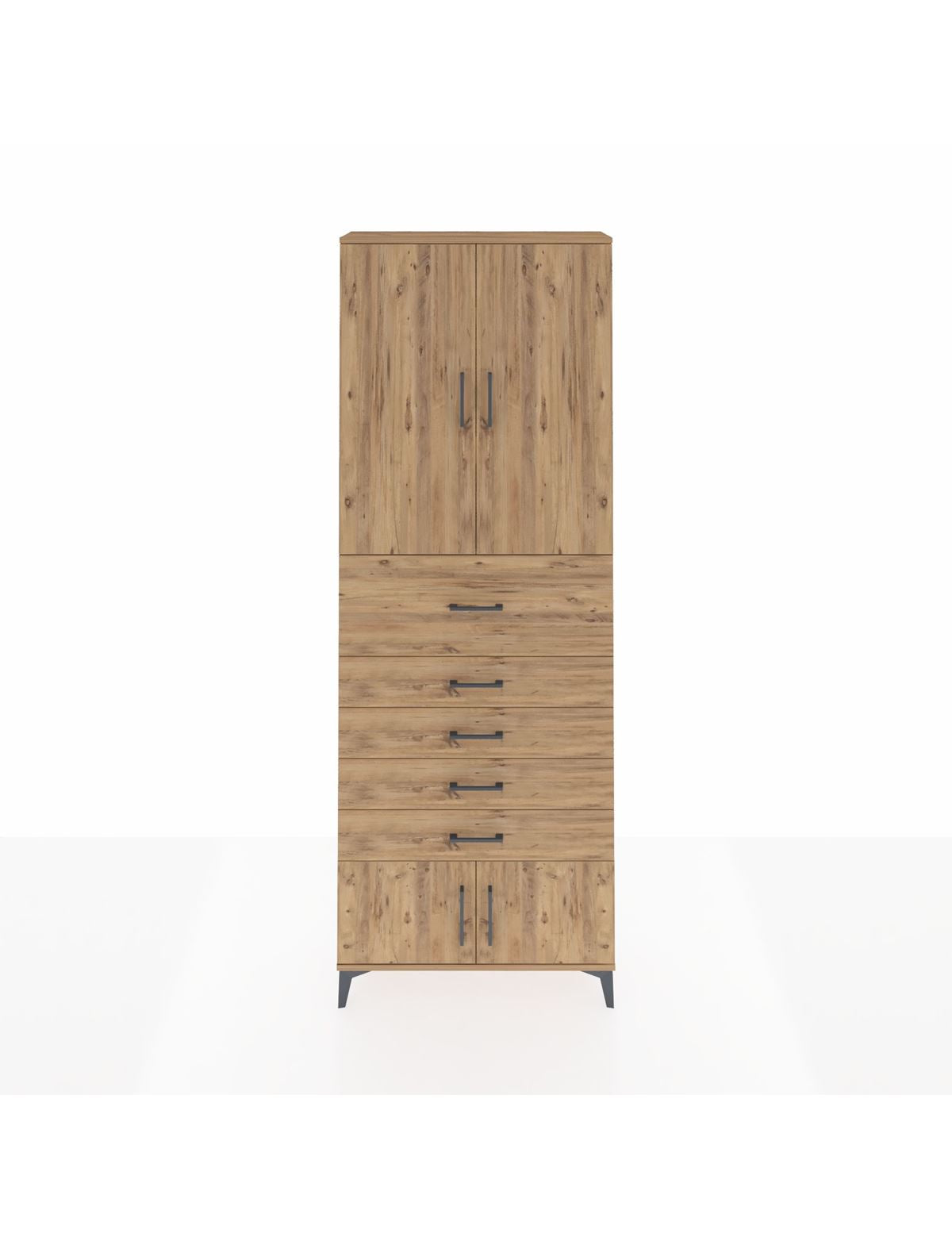 Arges Dolap 3 Raflı 5 Çekmeceli 4 Kapaklı 88x30x243 Çam-Çam