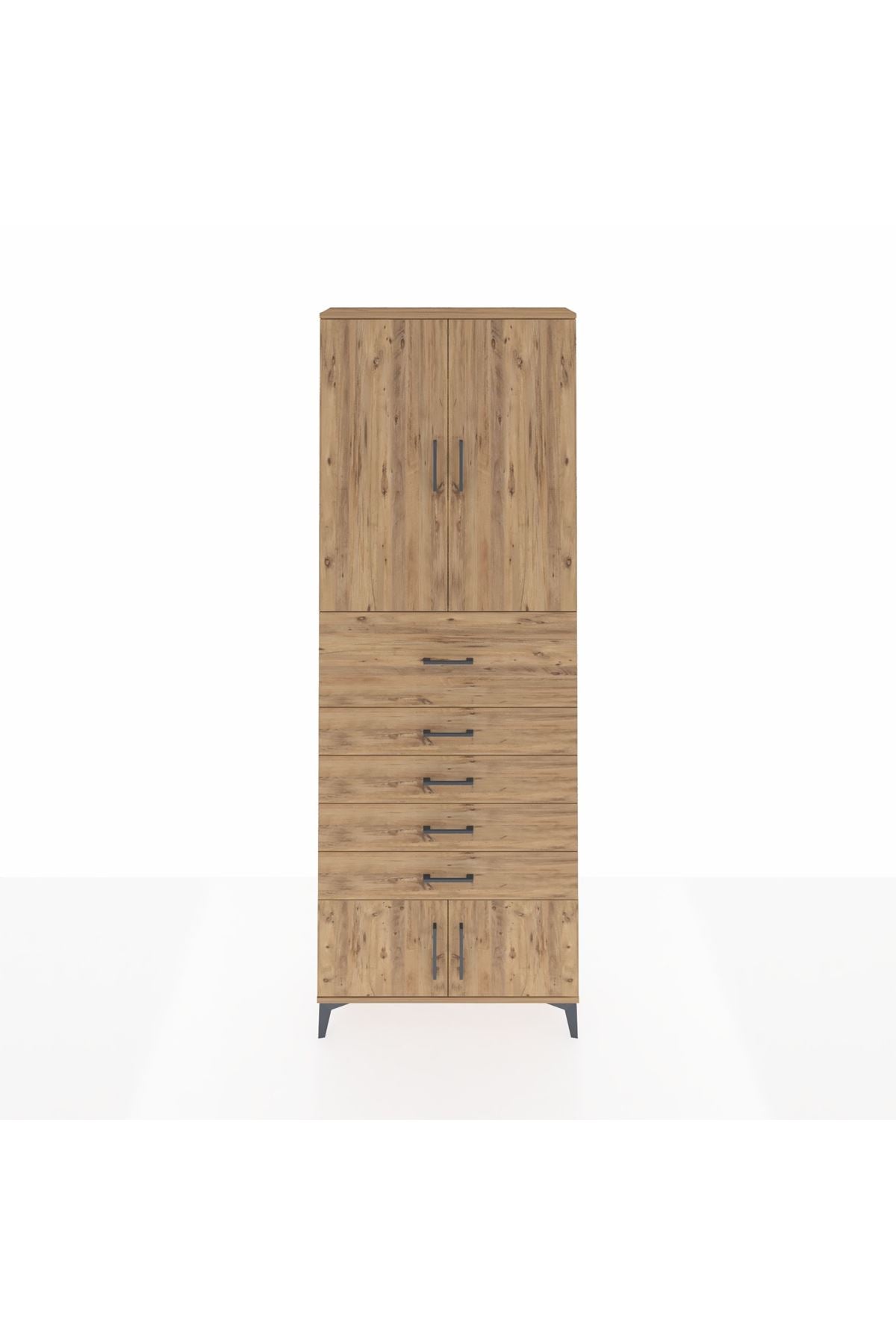 Arges Dolap 3 Raflı 5 Çekmeceli 4 Kapaklı 88x30x243 Çam-Çam