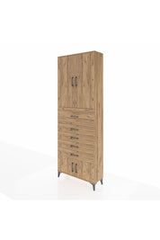 Arges Dolap 3 Raflı 5 Çekmeceli 4 Kapaklı 88x30x243 Çam-Çam