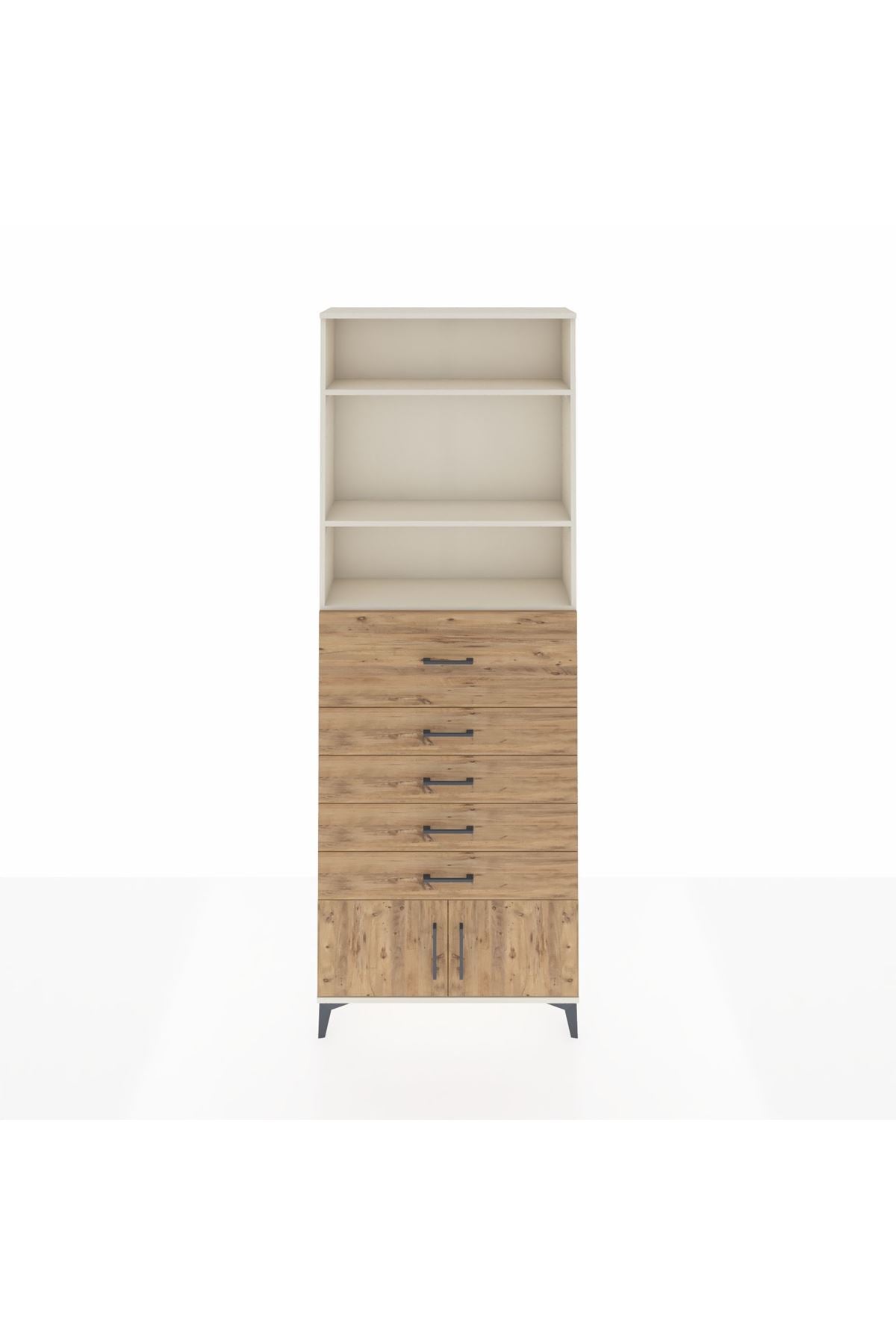 Arges Dolap 3 Raflı 5 Çekmeceli 2 Kapaklı 88x30x243 Aytaşı-Çam