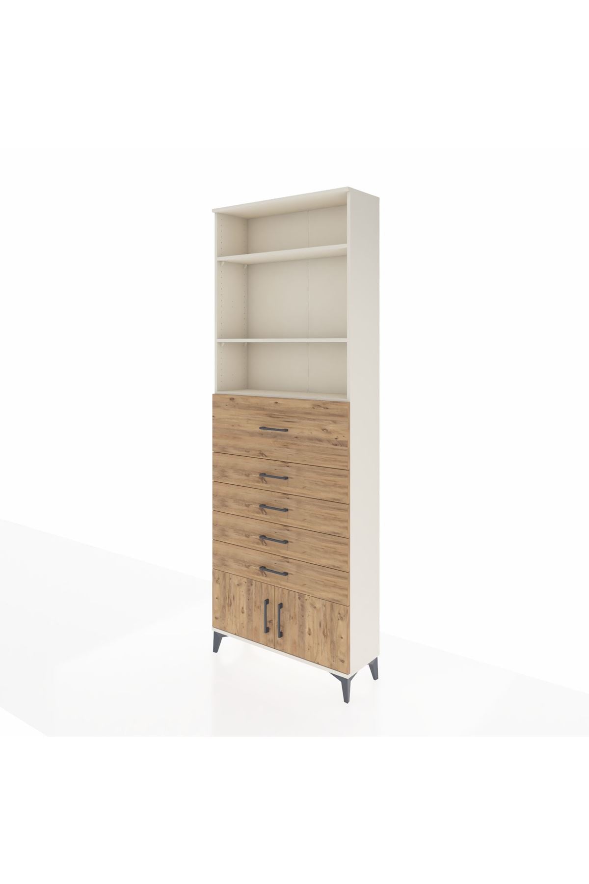 Arges Dolap 3 Raflı 5 Çekmeceli 2 Kapaklı 88x30x243 Aytaşı-Çam