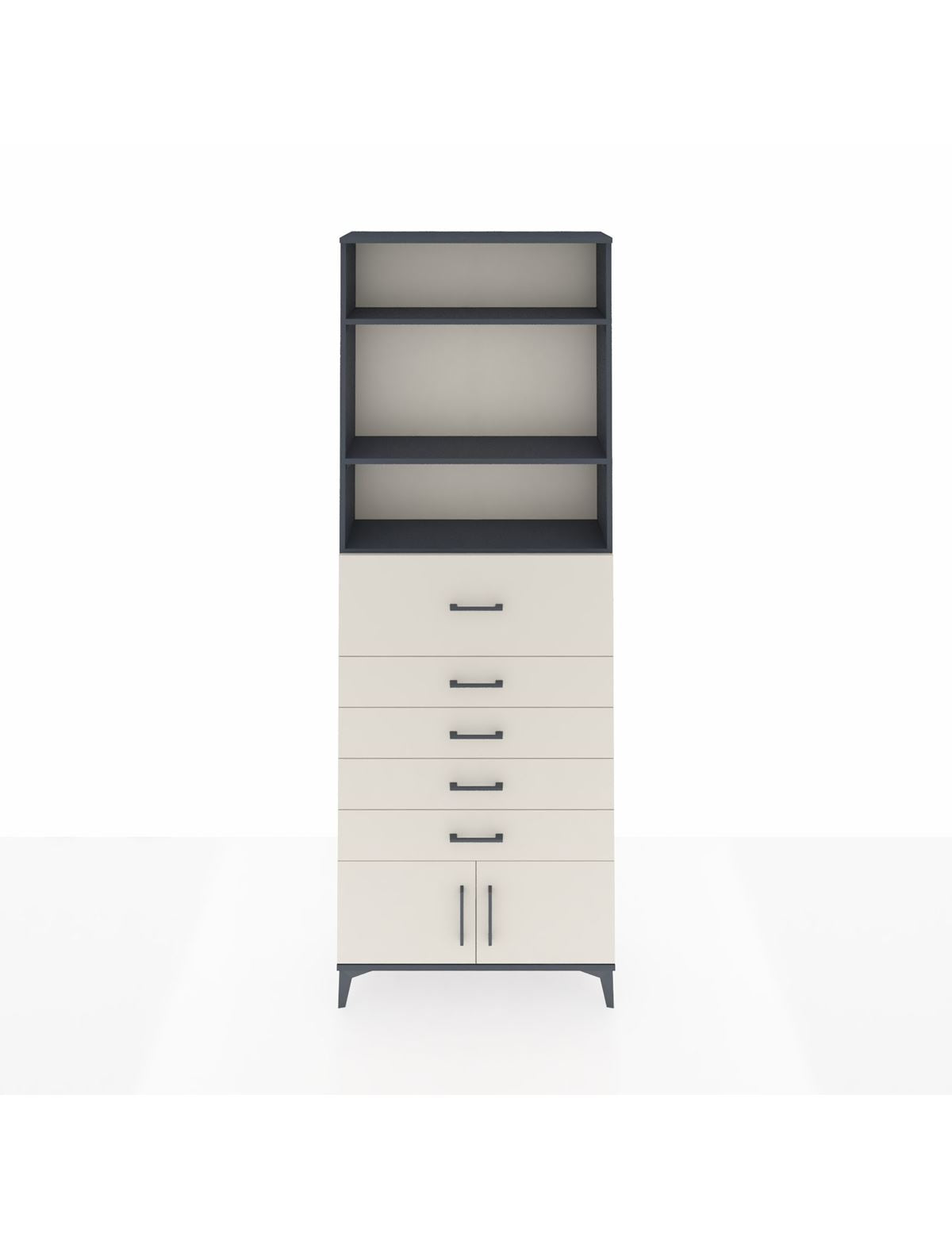 Arges Dolap 3 Raflı 5 Çekmeceli 2 Kapaklı 88x30x243 Antrasit-Aytaşı