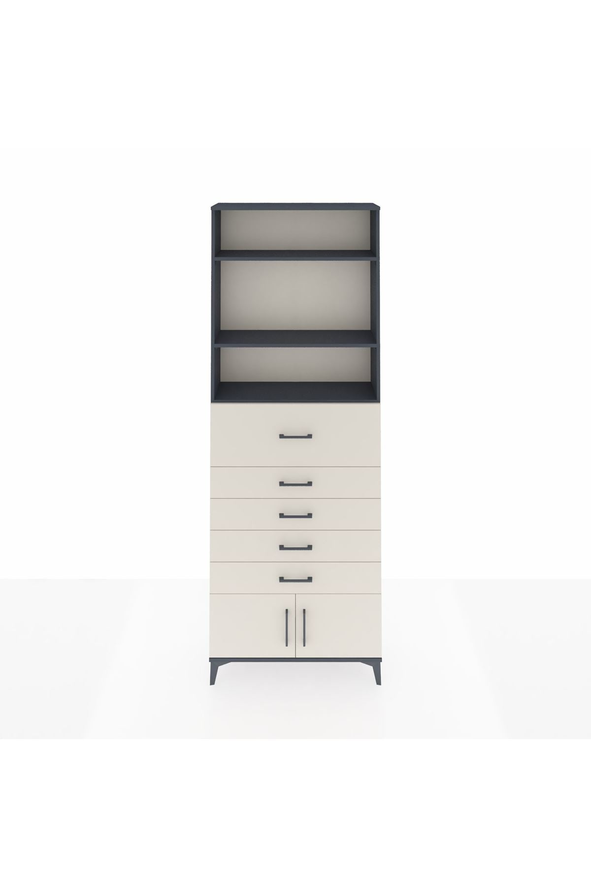 Arges Dolap 3 Raflı 5 Çekmeceli 2 Kapaklı 88x30x243 Antrasit-Aytaşı