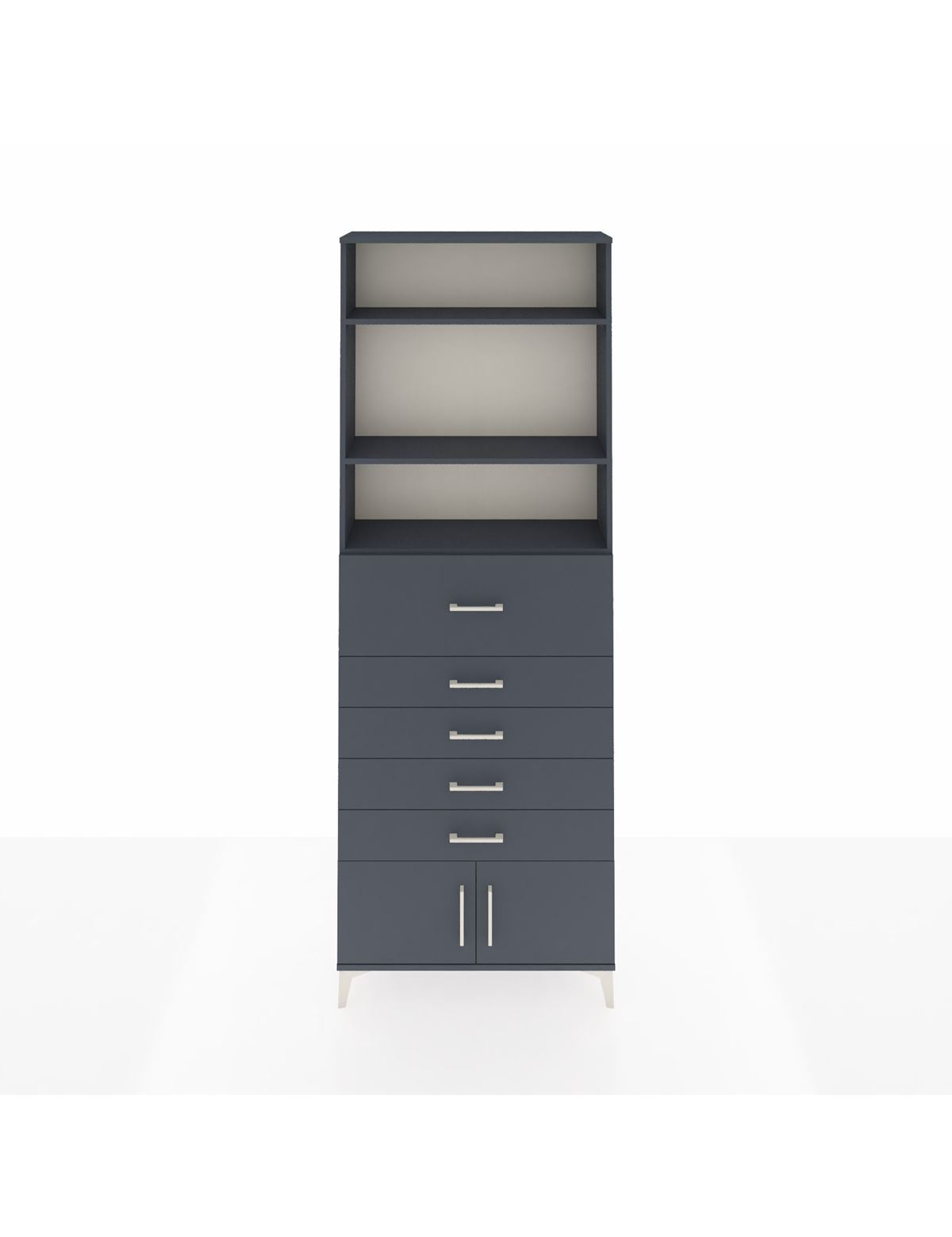 Arges Dolap 3 Raflı 5 Çekmeceli 2 Kapaklı 88x30x243 Antrasit-Antrasit