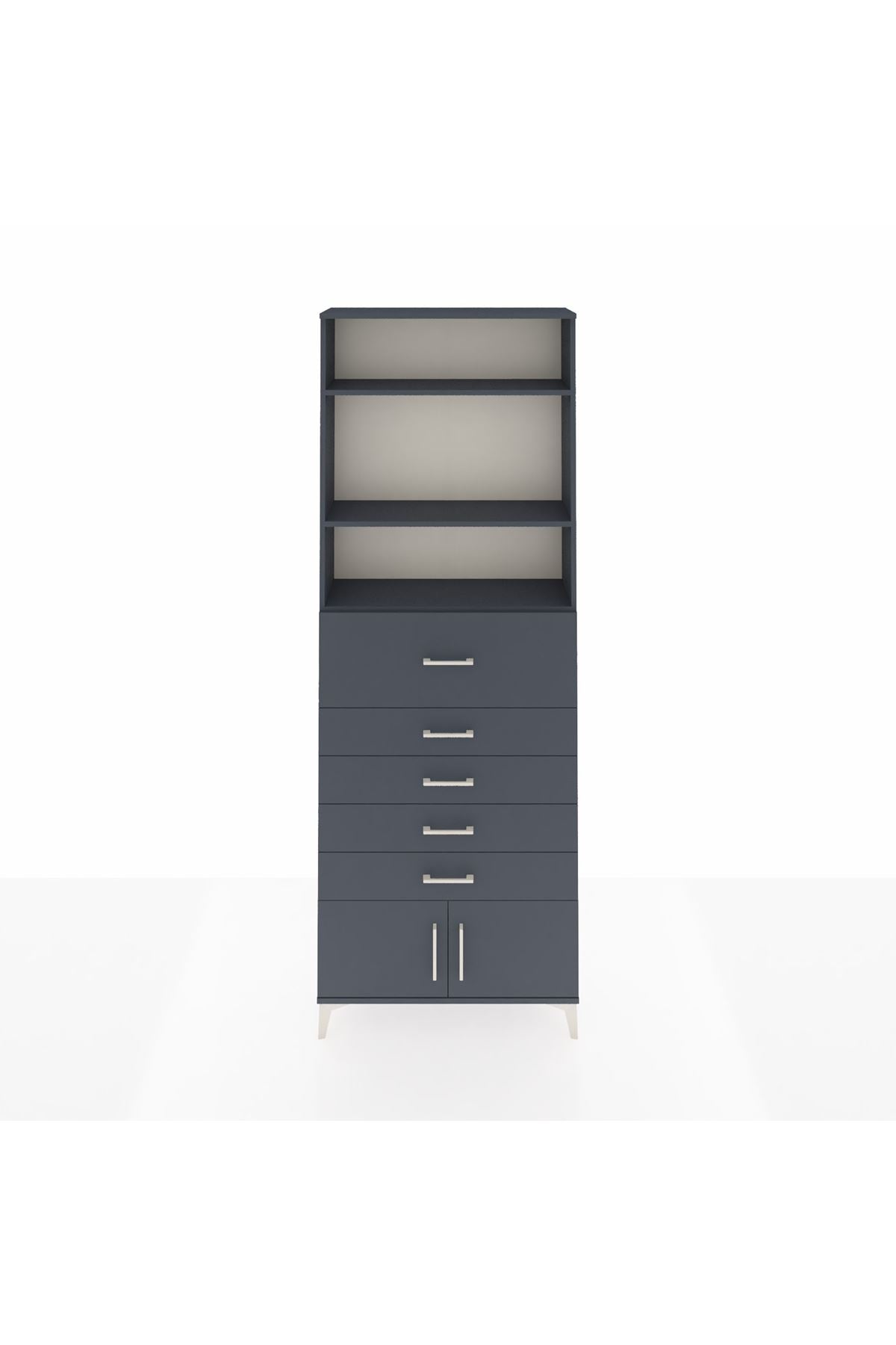 Arges Dolap 3 Raflı 5 Çekmeceli 2 Kapaklı 88x30x243 Antrasit-Antrasit