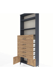 Arges Dolap 3 Raflı 5 Çekmeceli 2 Kapaklı 88x30x243 Antrasit-Çam