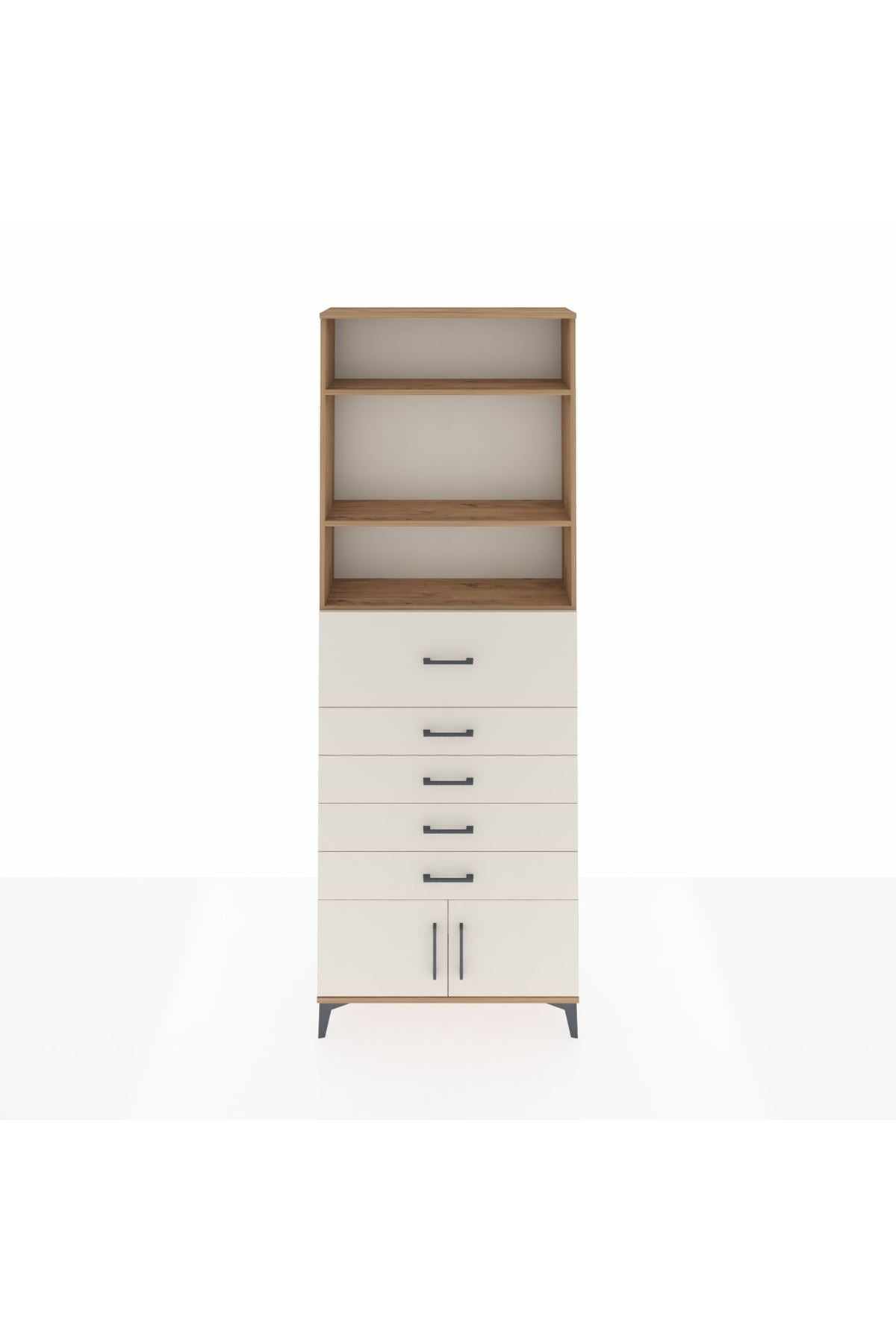 Arges Dolap 3 Raflı 5 Çekmeceli 2 Kapaklı 88x30x243 Çam-Aytaşı