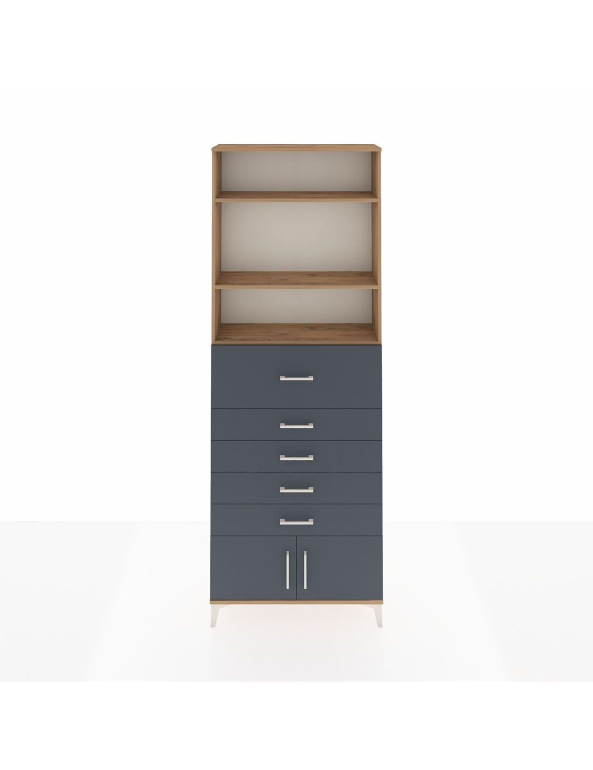 Arges Dolap 3 Raflı 5 Çekmeceli 2 Kapaklı 88x30x243 Çam-Antrasit