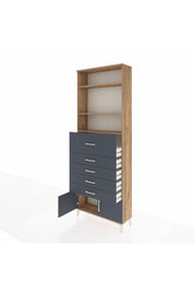 Arges Dolap 3 Raflı 5 Çekmeceli 2 Kapaklı 88x30x243 Çam-Antrasit