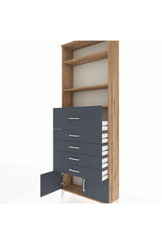 Arges Dolap 3 Raflı 5 Çekmeceli 2 Kapaklı 88x30x243 Çam-Antrasit