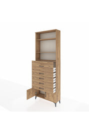 Arges Dolap 3 Raflı 5 Çekmeceli 2 Kapaklı 88x30x243 Çam-Çam