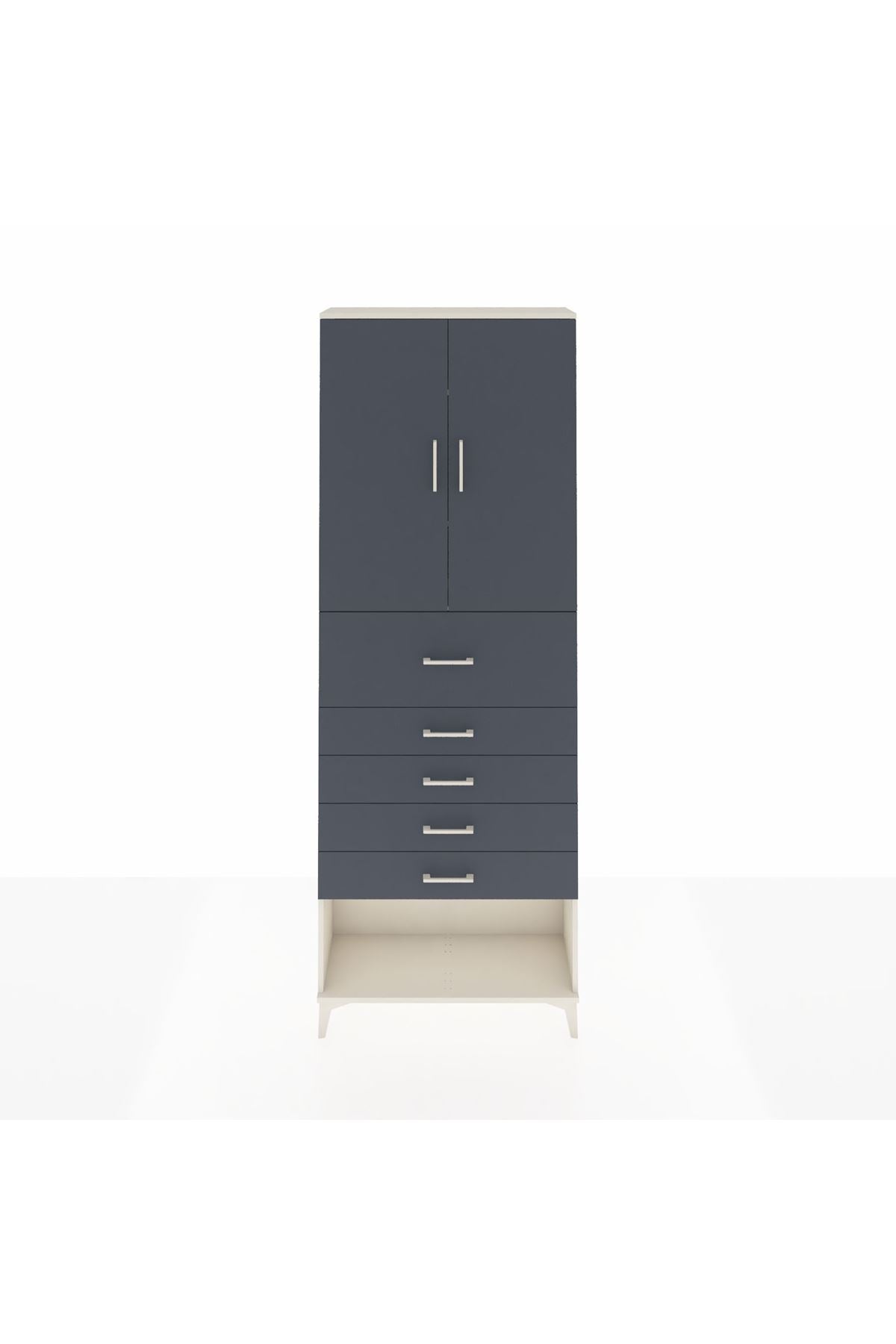 Arges Dolap 3 Raflı 5 Çekmeceli 2 Kapaklı 88x30x243 Aytaşı-Antrasit