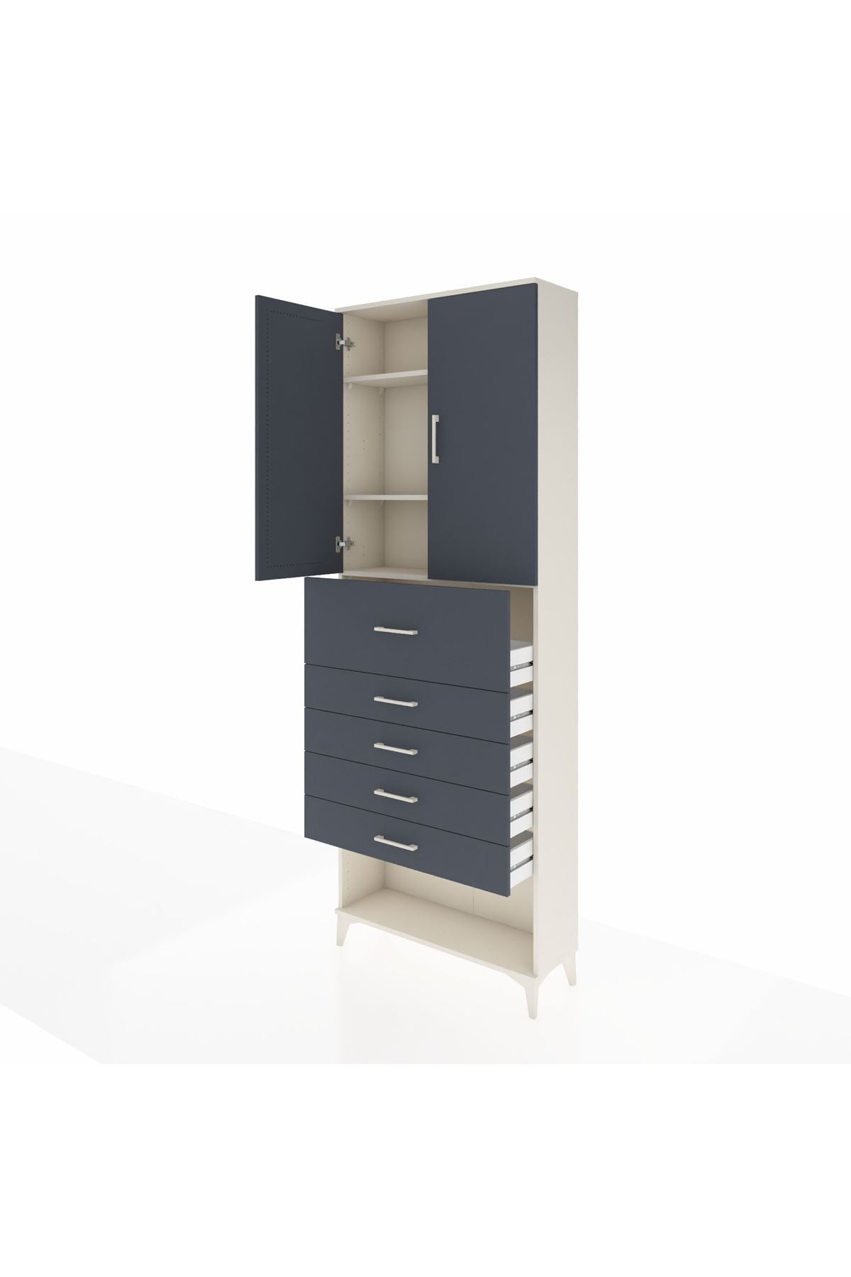 Arges Dolap 3 Raflı 5 Çekmeceli 2 Kapaklı 88x30x243 Aytaşı-Antrasit