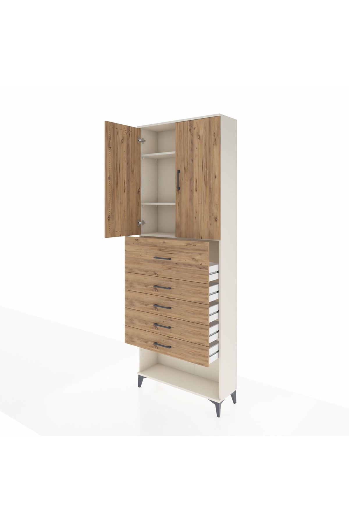 Arges Dolap 3 Raflı 5 Çekmeceli 2 Kapaklı 88x30x243 Aytaşı-Çam